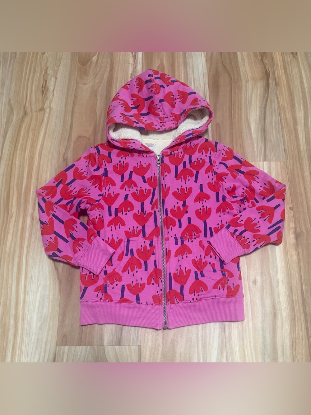Hanna Andersson Pink Hoodie with Red Tulip Print